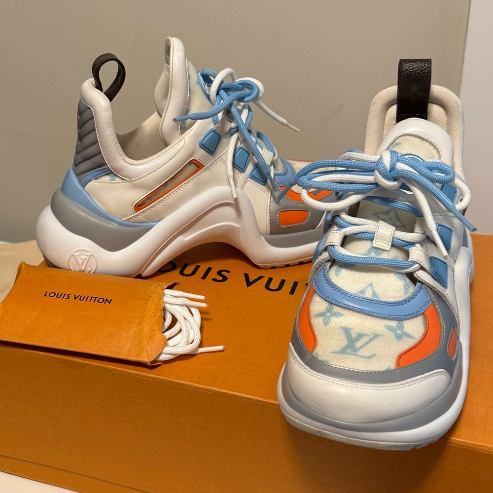 Calfskin LV Archlight Gradient Sneakers 37 Light Blue Orange - Picture 2 of 8